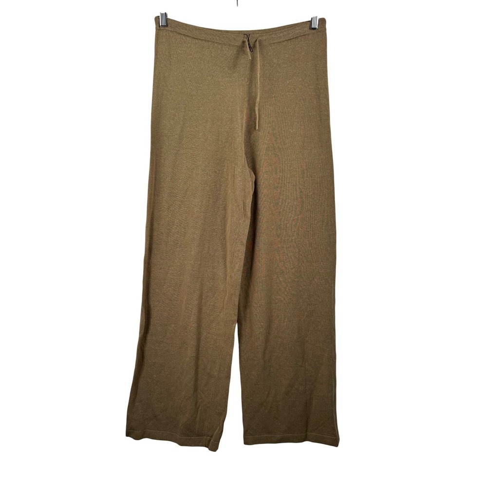Zara Knit linen blend Pants sz XL Brown Wide Leg‎ coastal resort 90s beach